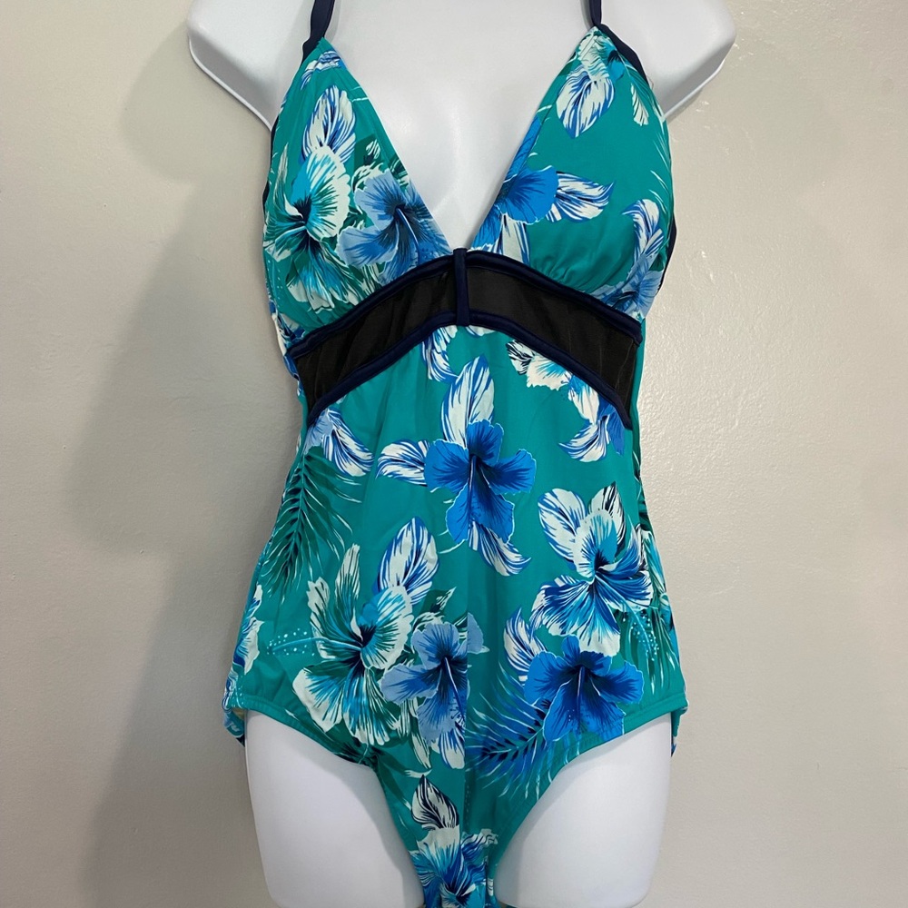 Floral Women’s One Piece Swimsuit - Teal and Blue NWT SIZE LARGE